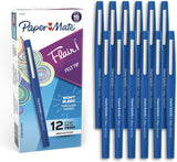 Paper Mate Flair Felt Tip Pens – Home Office Highlighters for Color-Coding Notes, Medium Point 0.7mm Blue, 12 Count