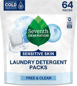Seventh Generation Laundry Detergent Packs, Free & Clear for Sensitive Skin, 0% Fragrances and Dyes, EPA Safer Choice Certified, 64 Count