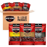 Jack Link's Beef Jerky Variety Pack – Portable Protein Snack for Camping and Hiking Trips, 15 Count Single-Serve Bags