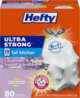 Hefty Ultra Strong 13 Gallon Trash Bags, Lavender & Sweet Vanilla Scented Drawstring Bags for Home Kitchen Wellness Routine
