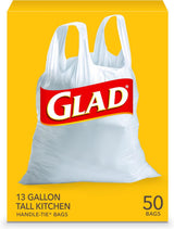 Glad Tall Kitchen Trash Bags 13 Gallon Unscented, Handle-Tie Closure for Clean Pantry & Mudroom