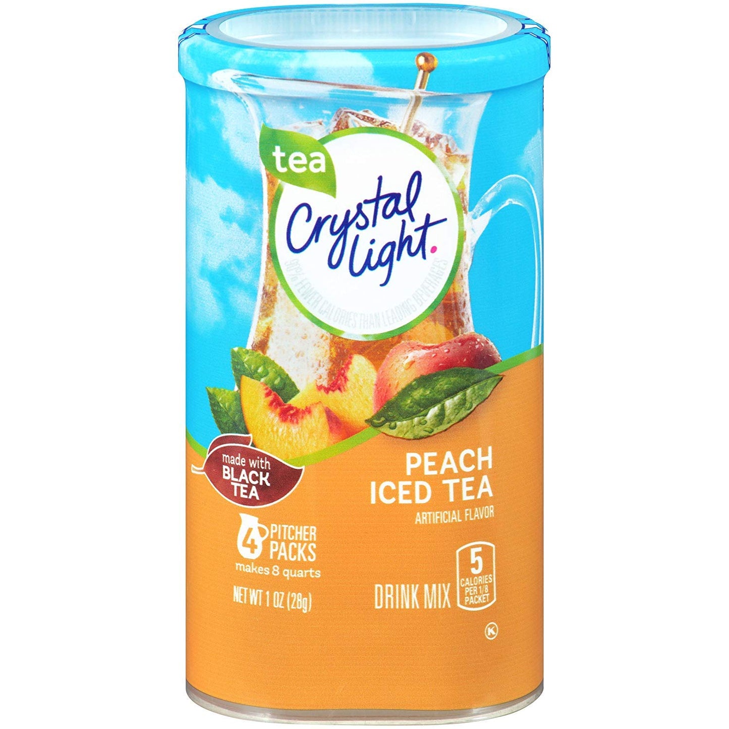 16 individually portioned powdered drink mix packets across 4 resealable canisters