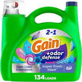 Gain Odor Defense Liquid Laundry Detergent Super Fresh Blast Scent 194 fl oz 134 Loads, Aromatherapy Laundry Soap for Stress Relief Self-Care Routines