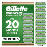 Gillette Mach3 Sensitive Razor Blades 20 Count – Calming Daily Shave for Men with Sensitive Skin, Bathroom Vanity Ritual