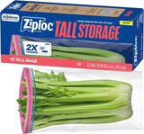 Ziploc Tall Food Storage Bags – Family-Safe Reusable Resealable Bags for Long Vegetables, Asparagus and Bread