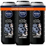 NIVEA MEN Real Madrid Limited Edition Body Wash – Birthday Gift for the Ultimate Fan, 3-in-1 Charcoal Shower Set