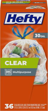 Hefty Clear Trash Bags – Streamlined 30 Gallon Kitchen Waste Solution for Clutter-Free Counters