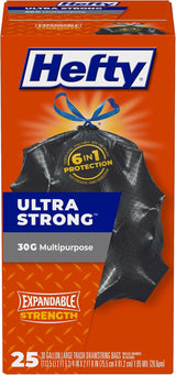 Hefty Ultra Strong 30 Gallon Trash Bags – Heavy-Duty Drawstring Liners for Patio Parties and Backyard Cleanups