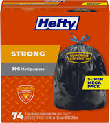 Hefty Strong Large Trash Bags for Patio and Backyard Cleanup, 30 Gallon Heavy Duty Drawstring