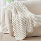 BEDELITE Ribbed Fleece Throw Blanket – Modern 3D Stripe Accent Layer for Living Room Couch Styling
