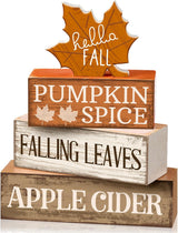 Moucuny Hello Fall Maple Leaf Wooden Sign and Book Stack Set – Thoughtful Autumn Hostess Gift and Thanksgiving Dinner Present for Her