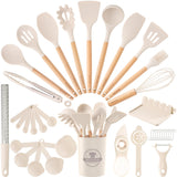 Astercook 39-Piece Silicone Utensil Set with Wooden Handle — Cream-Toned Cooking Tools to Elevate a Modern Farmhouse Kitchen