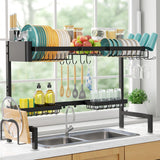 Sakugi Over The Sink Dish Rack – Sleek Black Kitchen Decor Accent, Adjustable Stainless Steel Design
