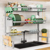Kitsure Over The Sink Dish Drying Rack, 26.8"-33.9" x 21.5", 304 Stainless Steel | Streamlined Countertop Organizer for Compact Kitchens, Black