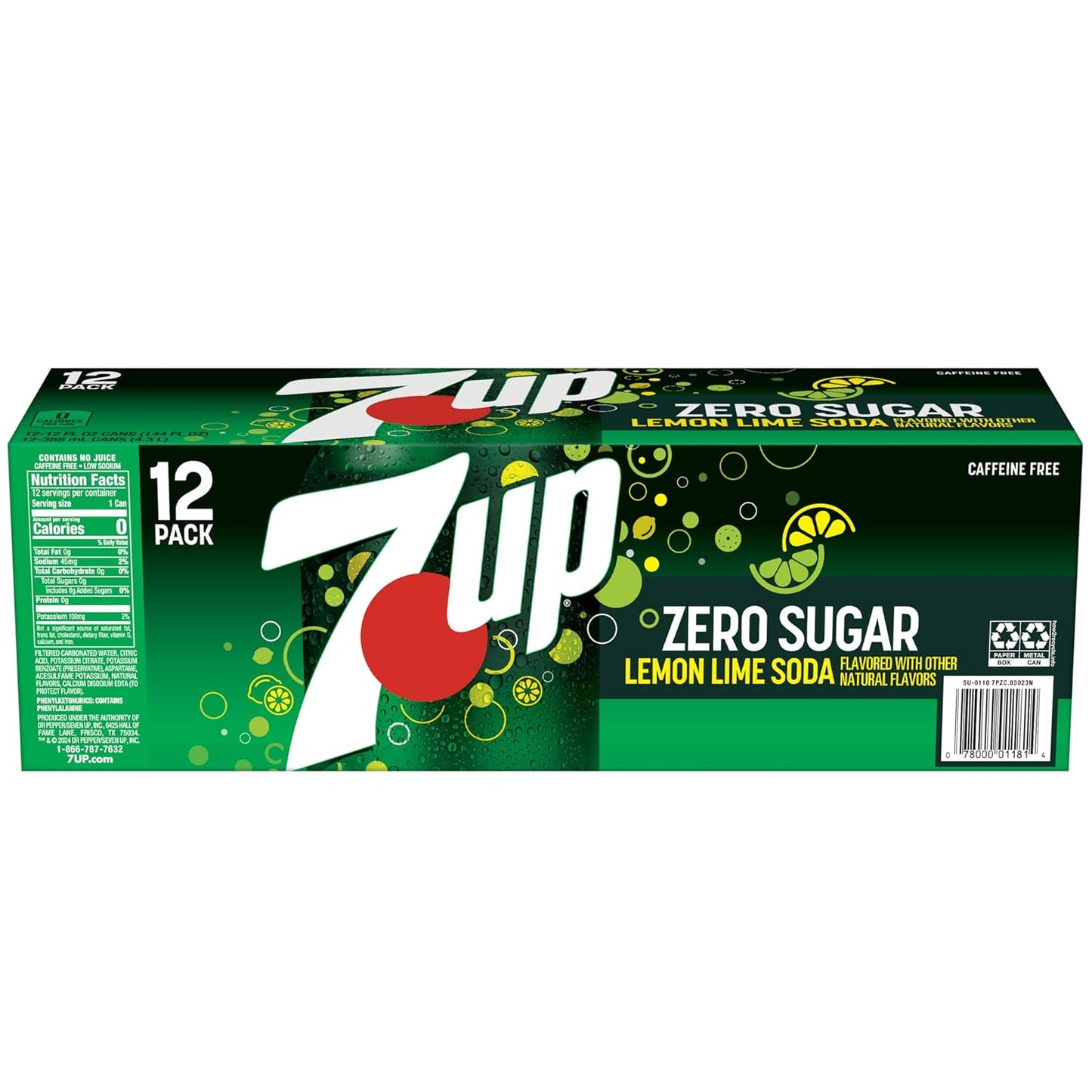 7UP Zero Sugar Soda, 12-Pack Cans – Guilt-Free Wellness Drink for Mindful Home Routines