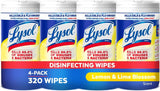 Lysol Disinfectant Wipes, Multi-Surface Antibacterial Cleaning Wipes, For Child-Safe Home Disinfecting, Lemon and Lime Blossom, 4-Pack Canisters