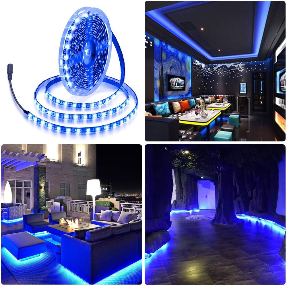 ALITOVE Blue LED Accent Strip for Living Room Cove and Shelving, 16.4ft Dimmable 12V 5050 SMD