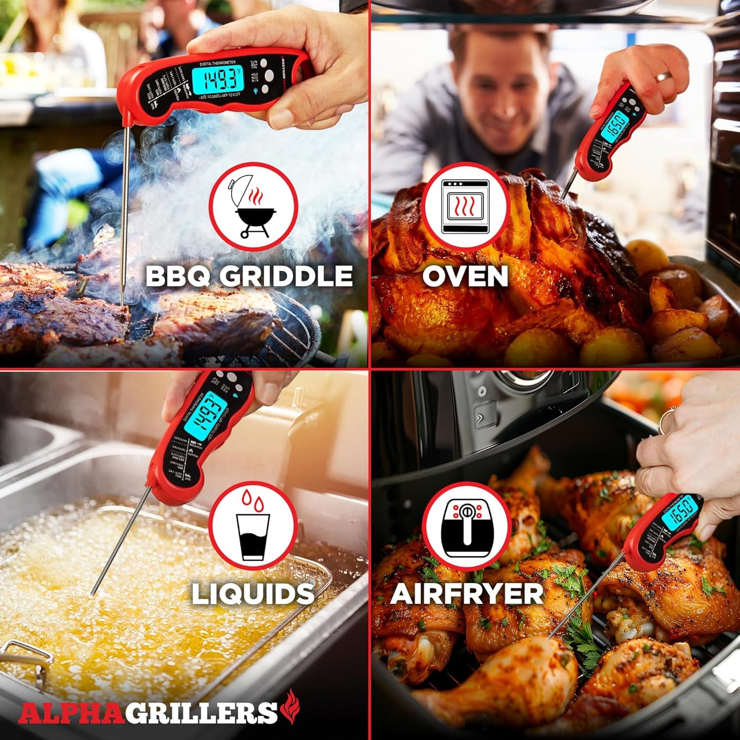 Alpha Grillers 1-2 Second Instant Read Thermometer – Fast Tool for Multitasking Home Cooks Managing Multiple Dishes