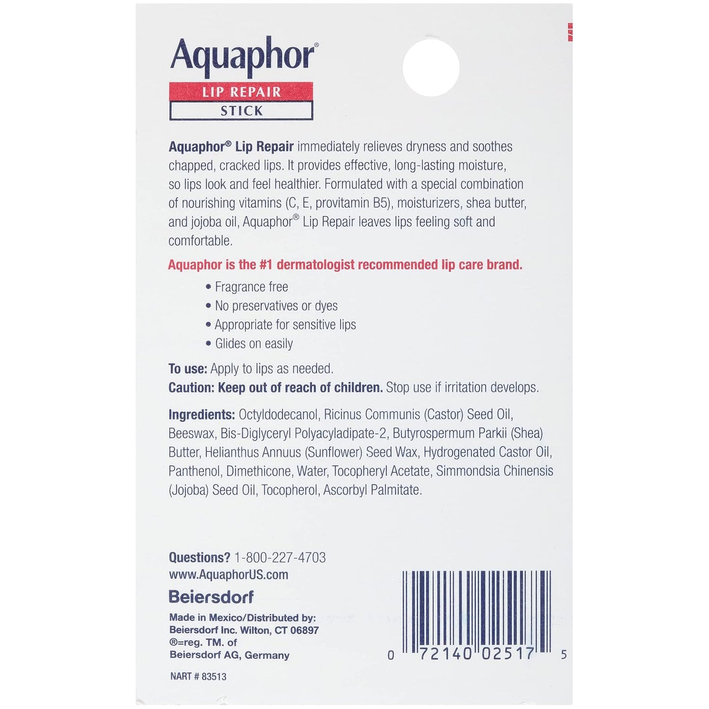 Aquaphor Lip Repair Stick with Jojoba Oil and Shea Butter – Family-Safe Lip Balm for Kids' Backpacks, 4-Pack