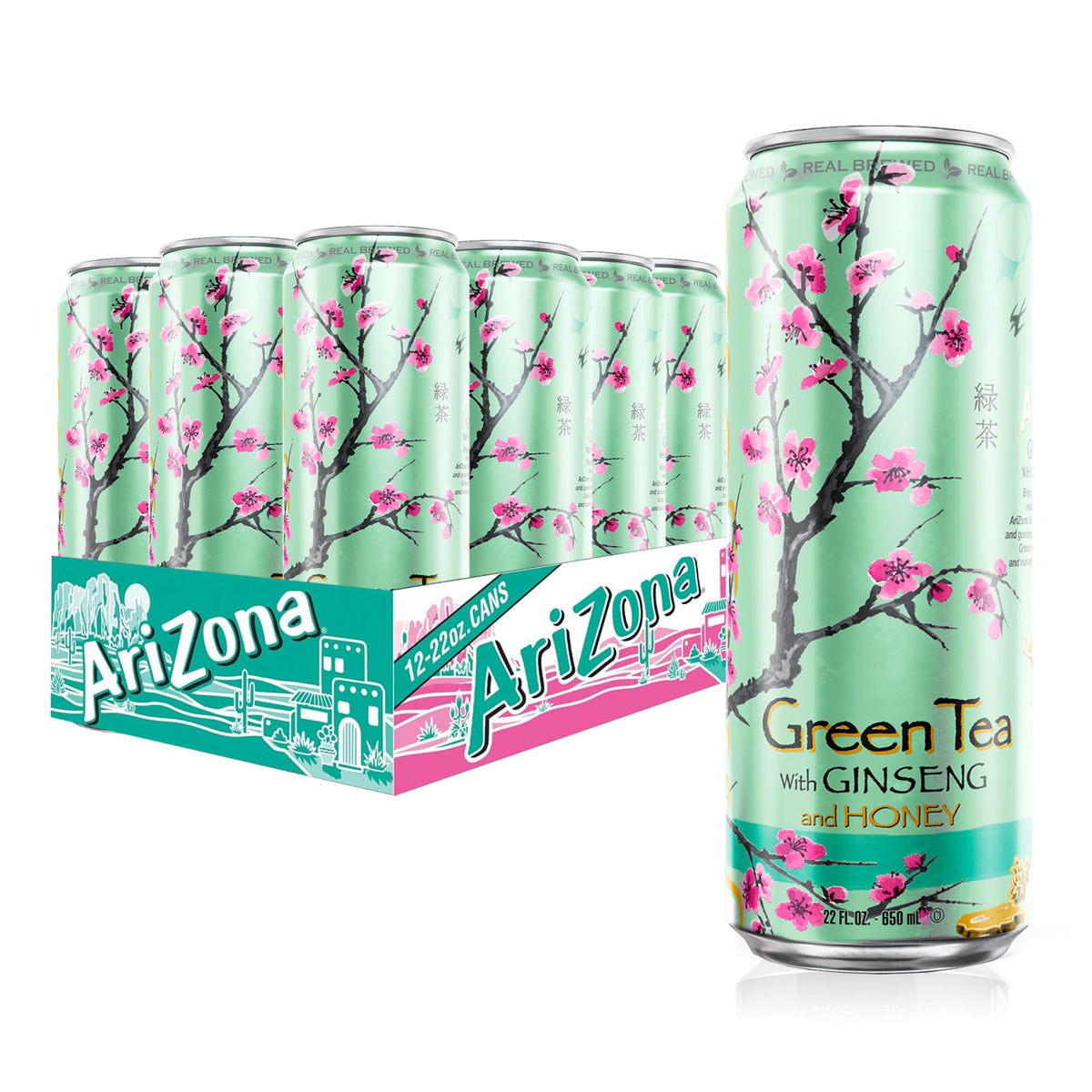 AriZona Green Tea with Ginseng and Honey - Big Can, 22 Fl Oz (Pack of 12)