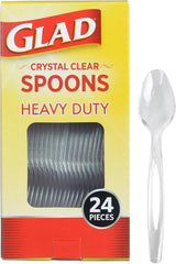 Glad Clear Plastic Spoons for Picnics and Camping, Sturdy Disposable Cutlery for Patio Dining, 24 Count