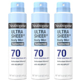Neutrogena Ultra Sheer Body Mist Sunscreen Spray SPF 70 – Portable Sun Protection for Hiking, Biking, and Beach Days, 80-Minute Water Resistant, 5 oz Pack of 3