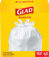 Glad Quick-Tie 13 Gallon Trash Bags – Family-Safe Kitchen Waste Solution with Secure Spill-Resistant Closure