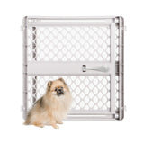 MYPET Universal Pet Gate – Stylish Gray Pet Barrier That Blends with Modern Living Room Decor, Adjustable 26 to 42 Inches