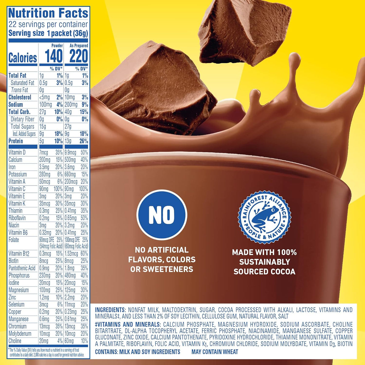 Carnation Breakfast Essentials High Protein Drink Mix – Mid-Morning Office Snack Replacement for Focused Workdays, Rich Milk Chocolate, 22 Packets