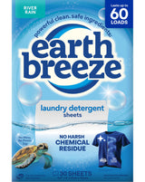 Earth Breeze Laundry Detergent Sheets River Rain - 60 Loads Waste-Free Laundry Detergent for Minimalist Apartment and Clutter-Free Closet
