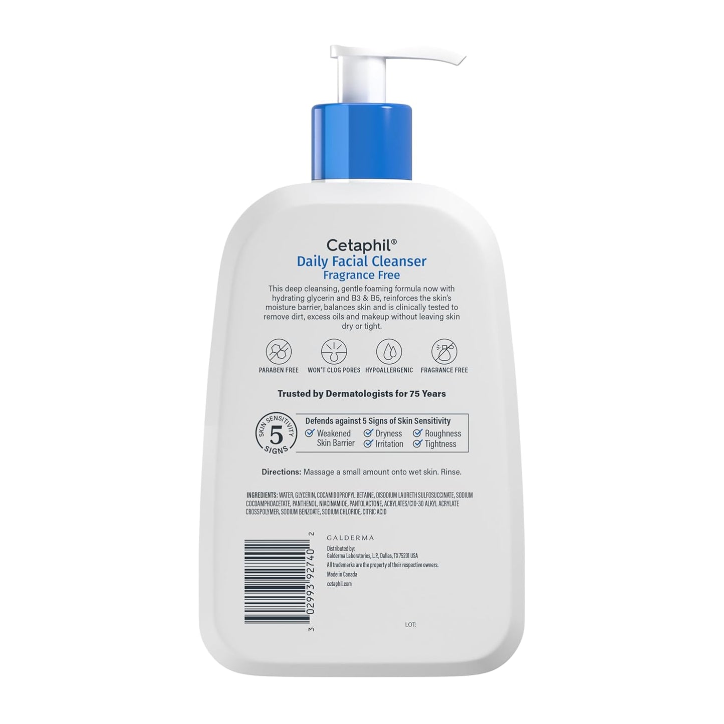 Cetaphil Face Wash – Hypoallergenic, Soap Free Daily Cleanser Safe for Irritation-Prone Skin, 16 Oz