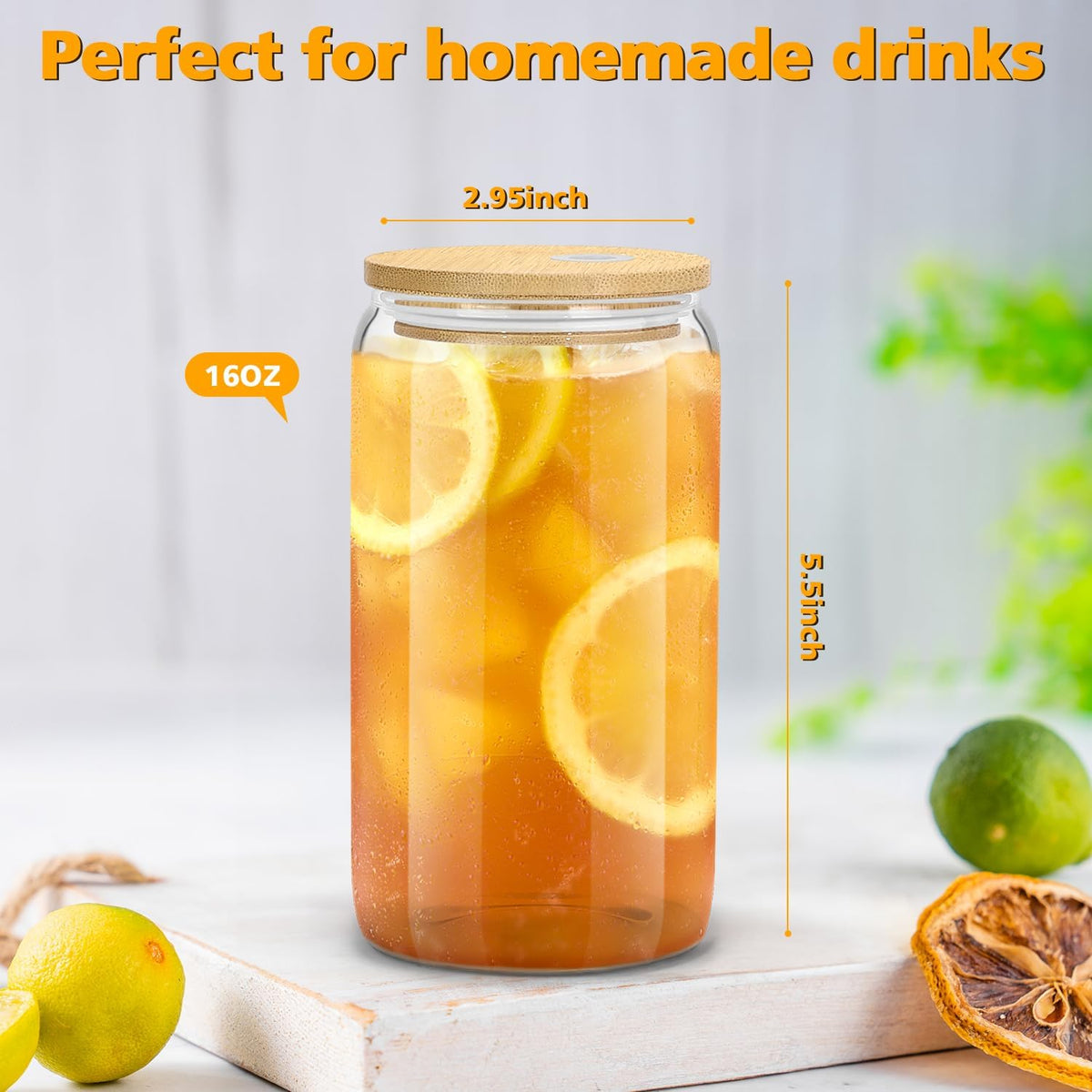 Clear Glass Tumbler with Reusable Glass Straws – Sleek Kitchen Counter Accessory for Iced Coffee and Cocktail Presentation, 4 Pack