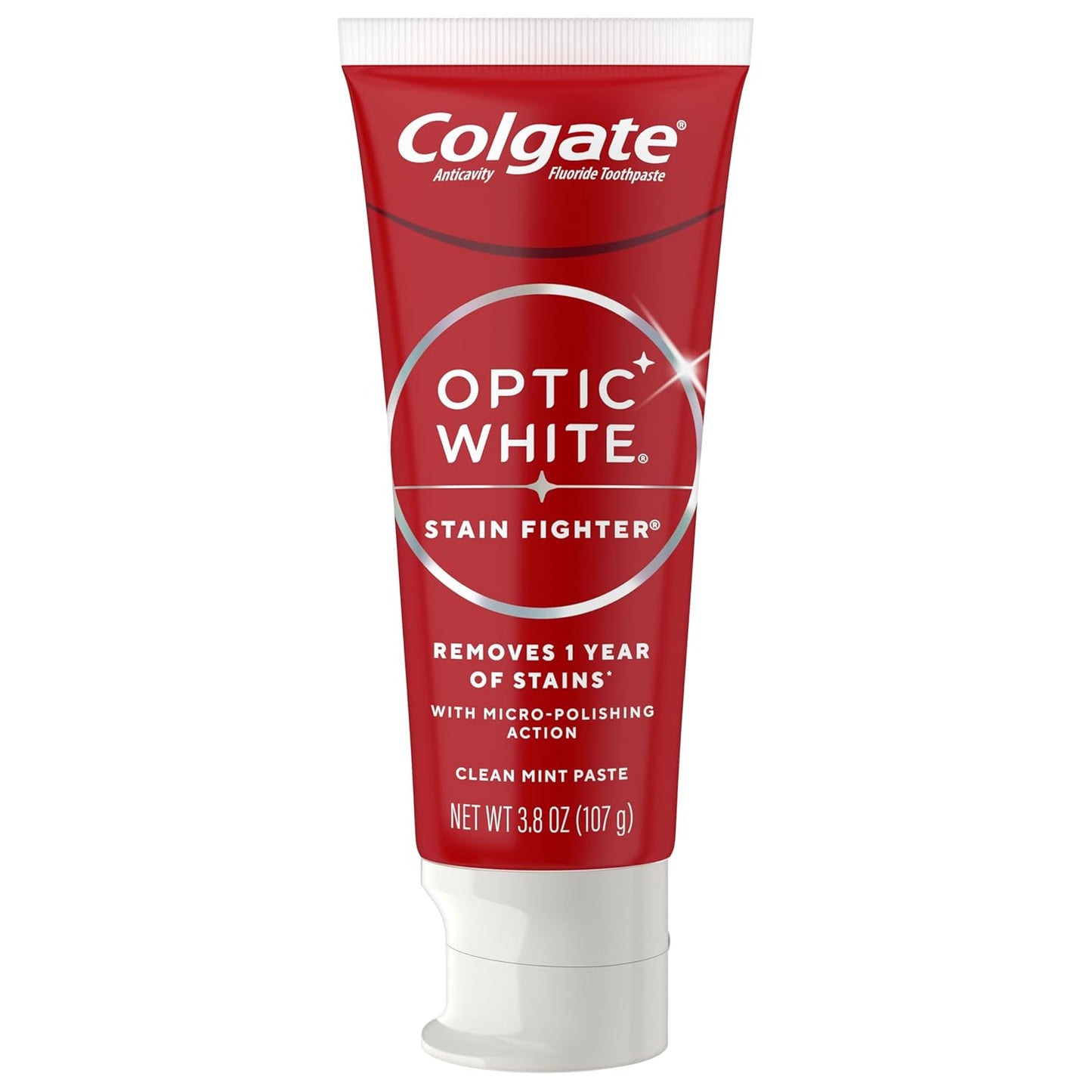 Colgate Optic White Stain Fighter Clean Mint Paste – Streamlined Whitening Toothpaste for Clutter-Free Bathroom Counters
