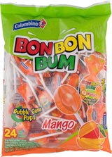 Colombina Bon Bon Bum Mango Lollipops with Gum Center – Stocking Stuffers and Holiday Gift Bag Treats