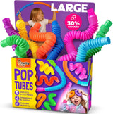 Nutty Toys Pop Tubes – Large 8-Pack Sensory Tubes for Toddlers, BPA-Free Fidget Toy for Playroom and Preschool