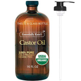 Essentially KateS Organic Castor Oil 16 Fl Oz Glass Bottle – Premium Botanical Oil for an Upscale Home Spa Ritual