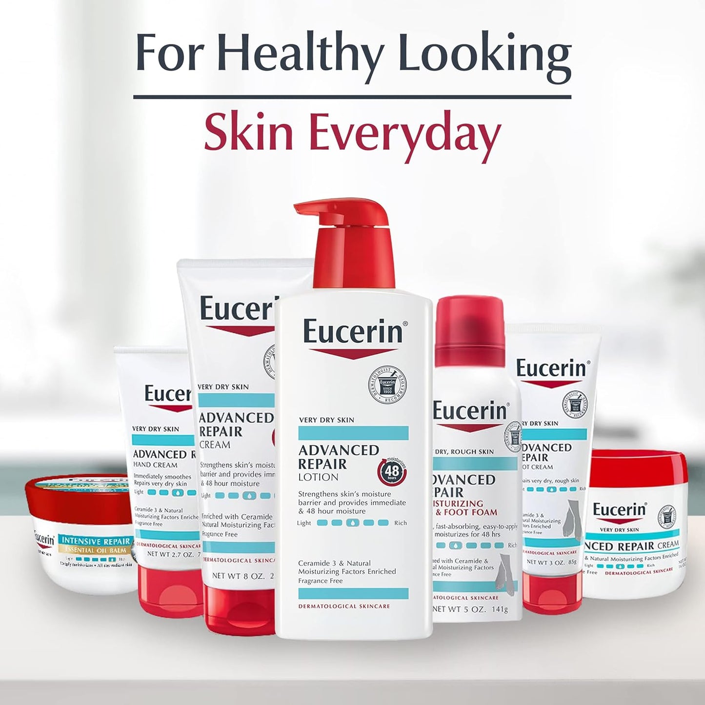 Eucerin Advanced Repair Foot Cream – Clean Beauty Foot Lotion for Uncluttered Vanities, Fragrance-Free 3 oz Tube, Pack of 3