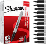 Sharpie Permanent Markers, Fine Point, Black, 12 Count - Office Labeling Supplies for Desks and Storage Rooms