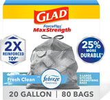 Glad ForceFlex MaxStrength XL Kitchen Trash Bags, 20 Gal, Heavy-Duty Waste Solution for Busy Family Homes, 80 Ct