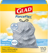 Glad Tall Kitchen Drawstring Trash Bags – Febreze Fresh Clean 13 Gallon for Mindful Home Routines, Odor-Neutralizing 110 Count