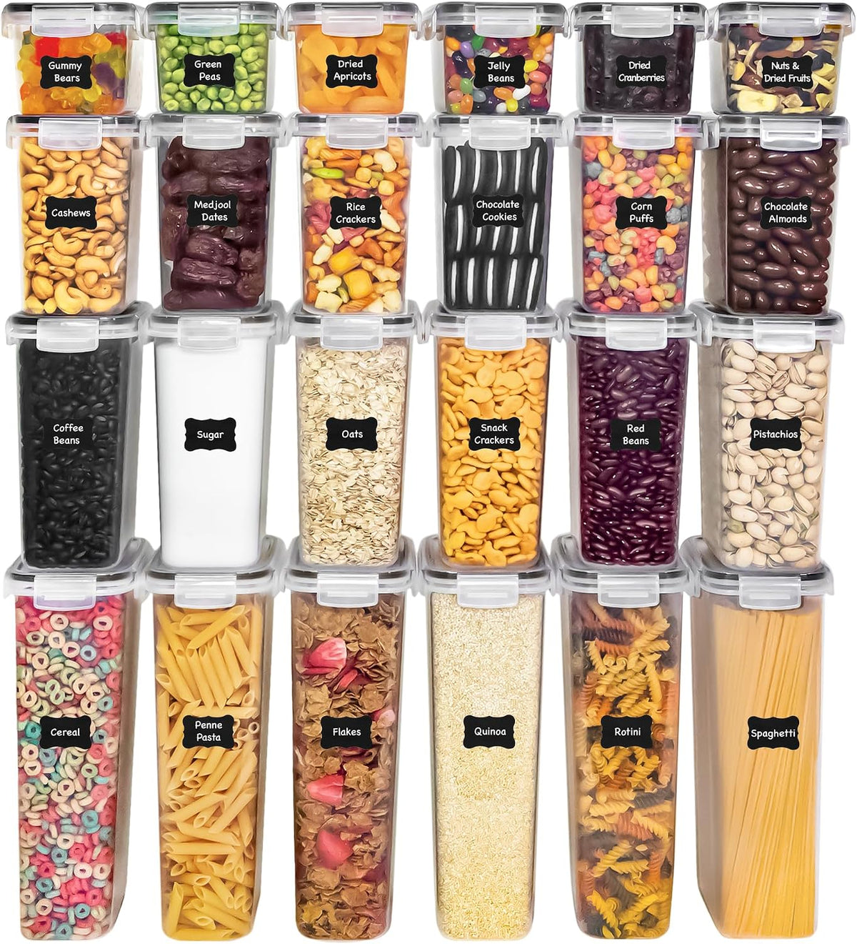 Freshware Kitchen Storage Containers – Stylish Countertop Pantry Display, Clear 48-Piece Set