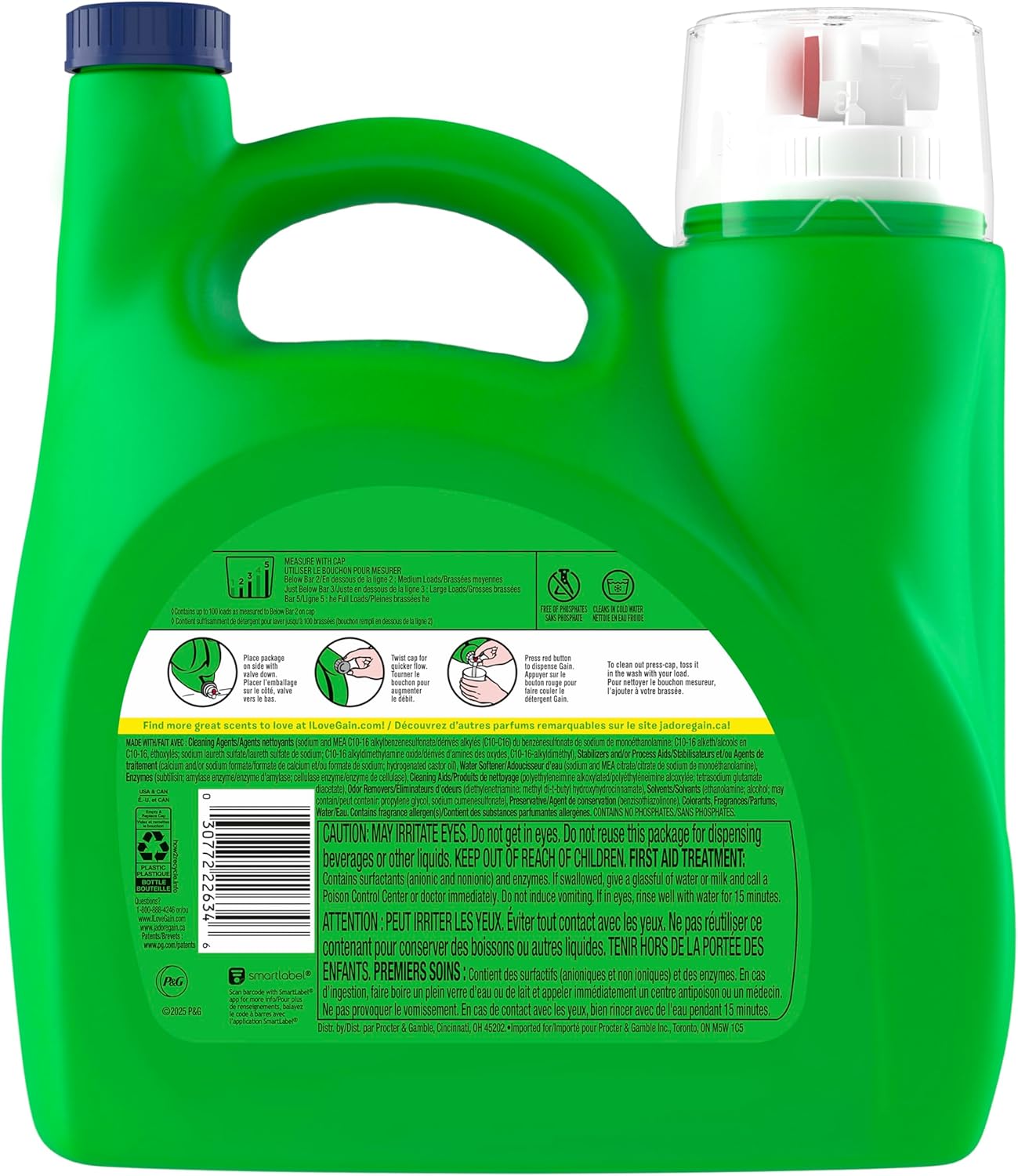 Gain Liquid Laundry Detergent Original Scent for Bath Time Linens, 100 Load Laundry Soap
