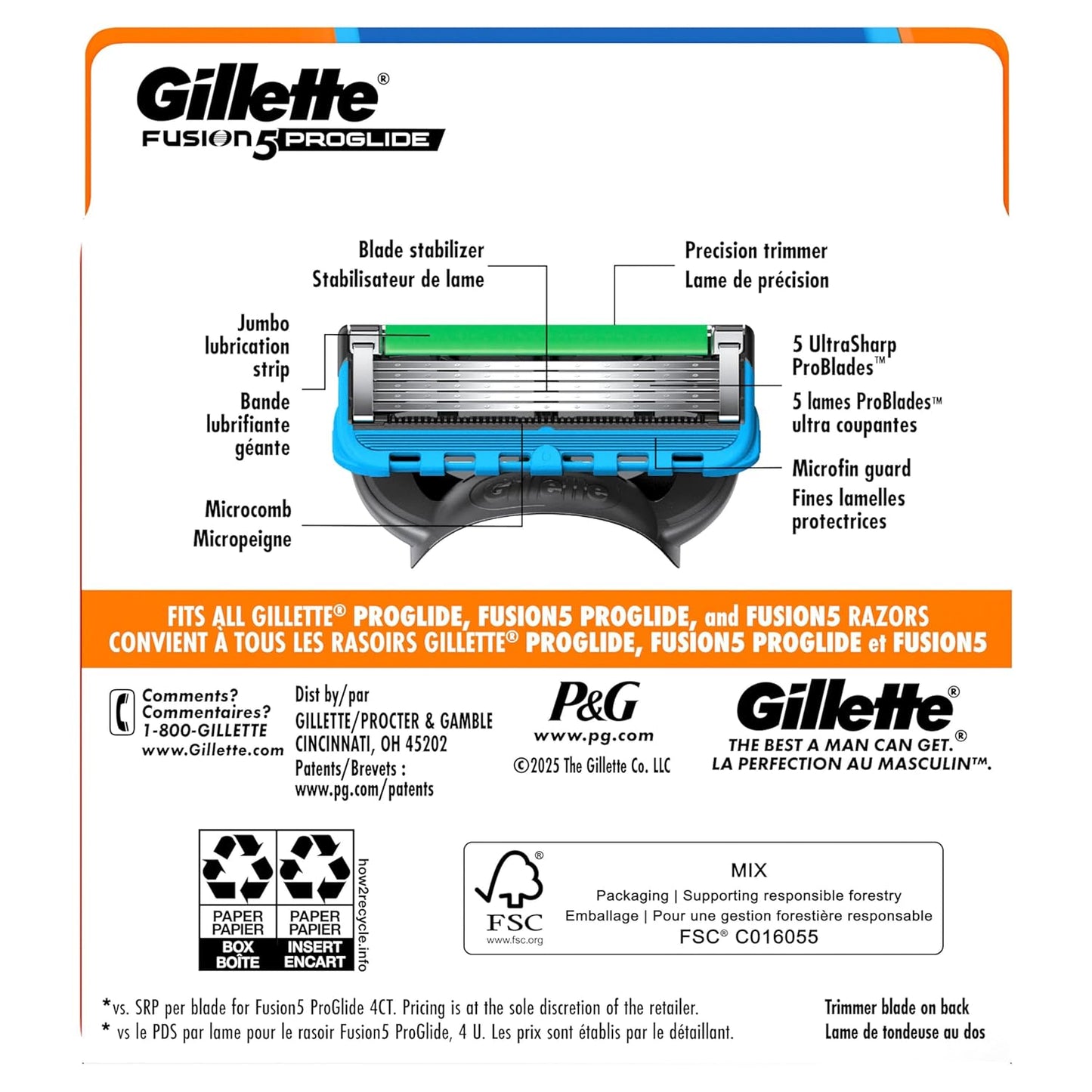 Gillette Fusion5 ProGlide Razor Blades for Men – Premium 5-Blade Refills for a Smooth, Comfortable Daily Shave