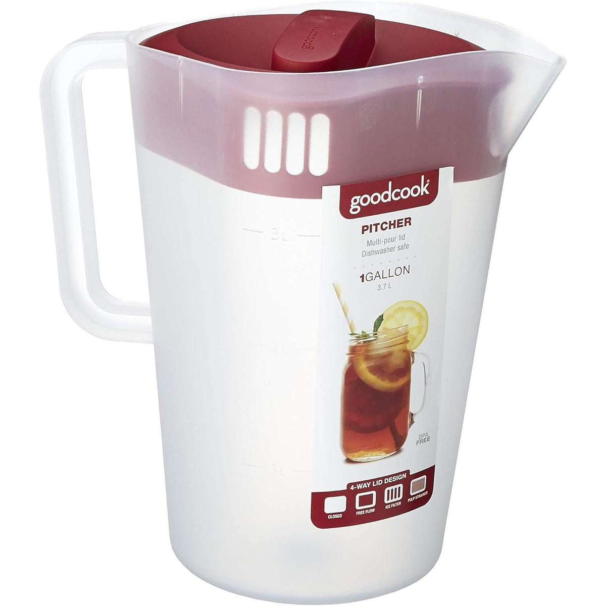 GoodCook Pitcher with 4-Way Lid – Portable Drink Server for Camping Trips and Picnics, Shatter-Resistant Plastic