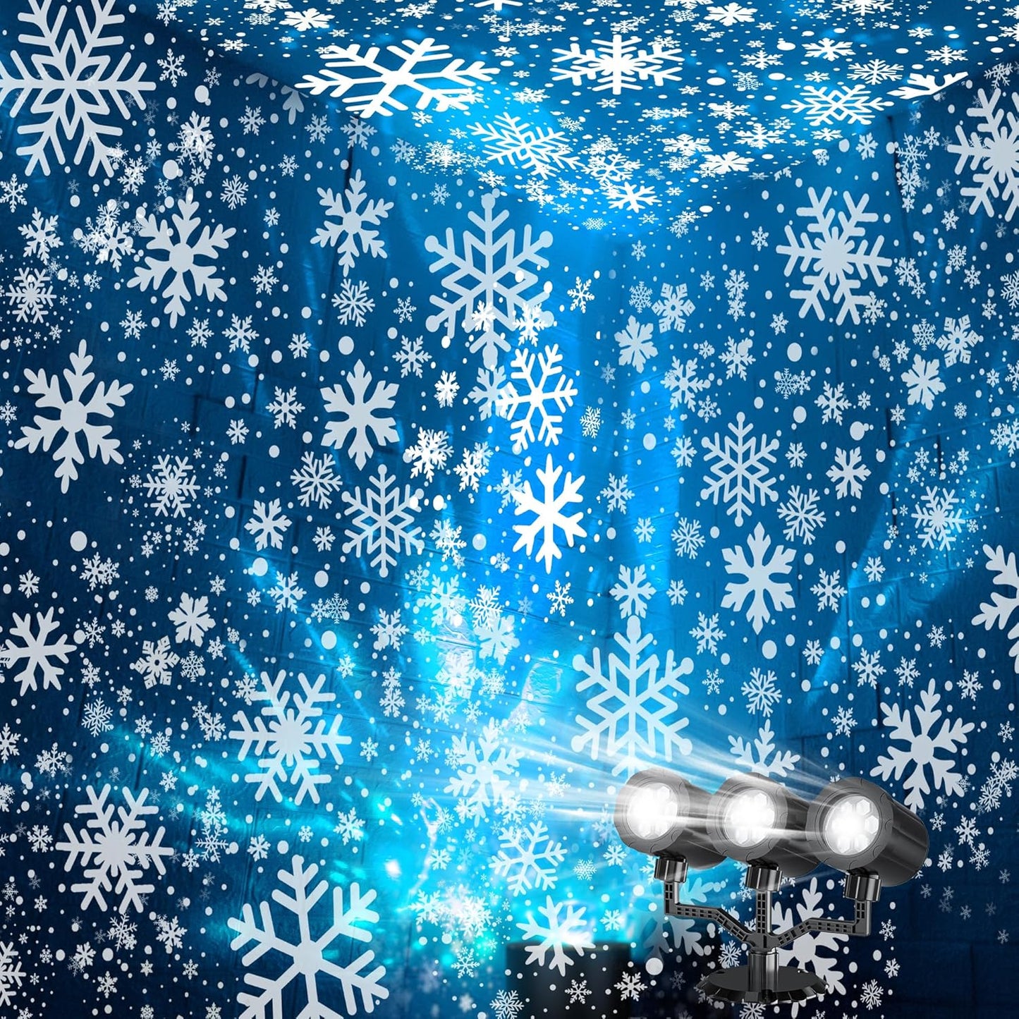 GUSODOR Triple-Head Snowflake Projector – Flameless, Cool-Touch Holiday Light Safe for Kids, Pets, and Curtains