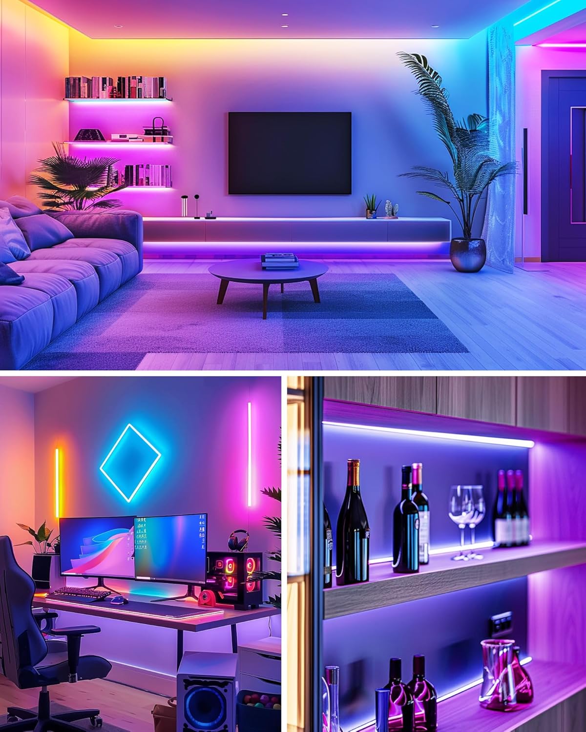 HitLights Pre-Cut 5050 LED Strip Lights 36 Inch Total Length for Cozy Living Room Ambiance, Behind TV Glow, and Floating Shelf Accents