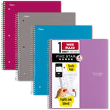 Five Star Spiral Notebook + Study App – Clean College Ruled Notebook for Clutter-Free Desk Study, 4 Pack
