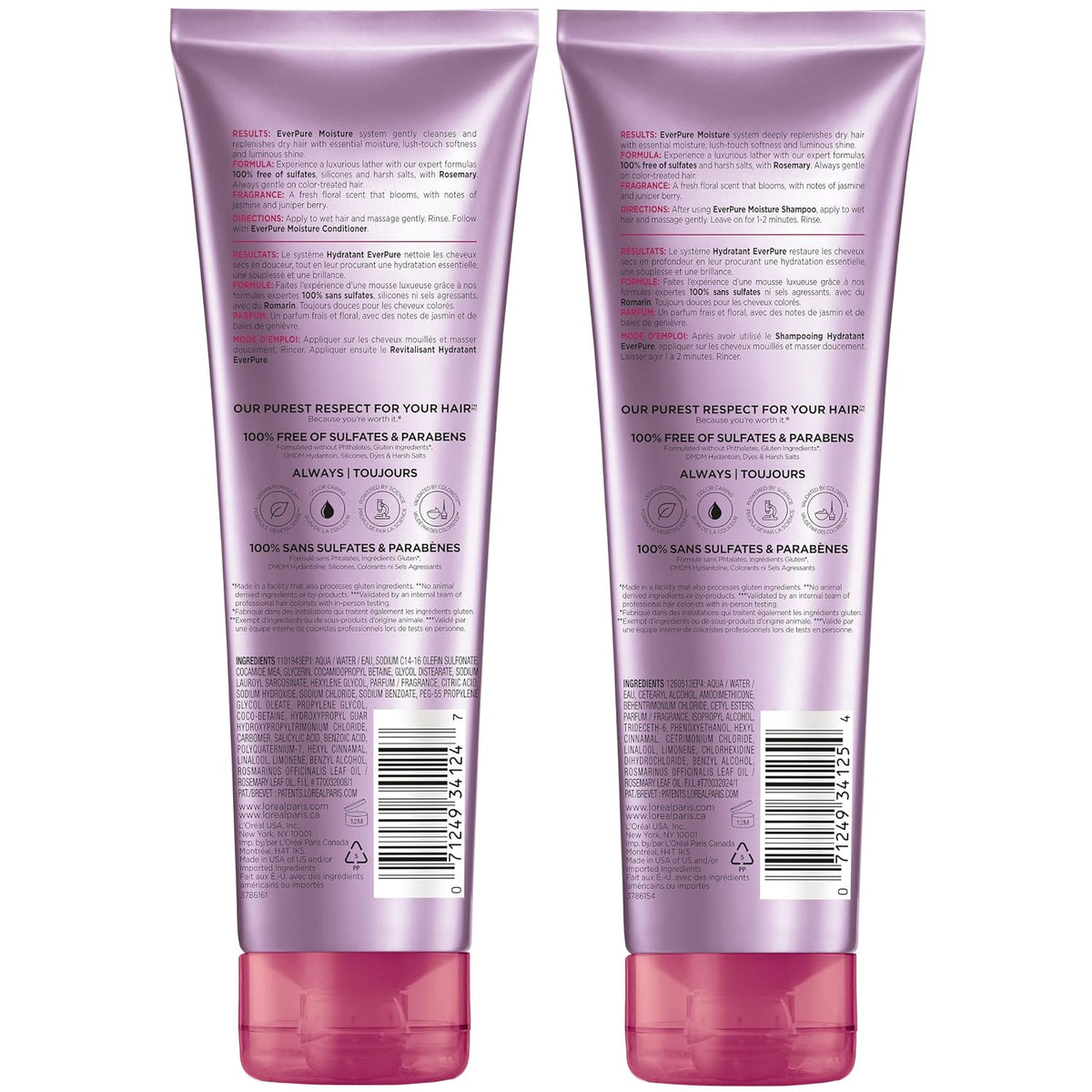 L'Oreal Paris EverPure Moisture Shampoo and Conditioner Set – Premium Vegan Haircare with Jasmine and Cedar Scent