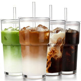 Glassware Luminous – Iced Coffee Glass Cup Aesthetic Kitchen Accessory, Café-Style Ribbed Tumbler for Home Coffee Bar