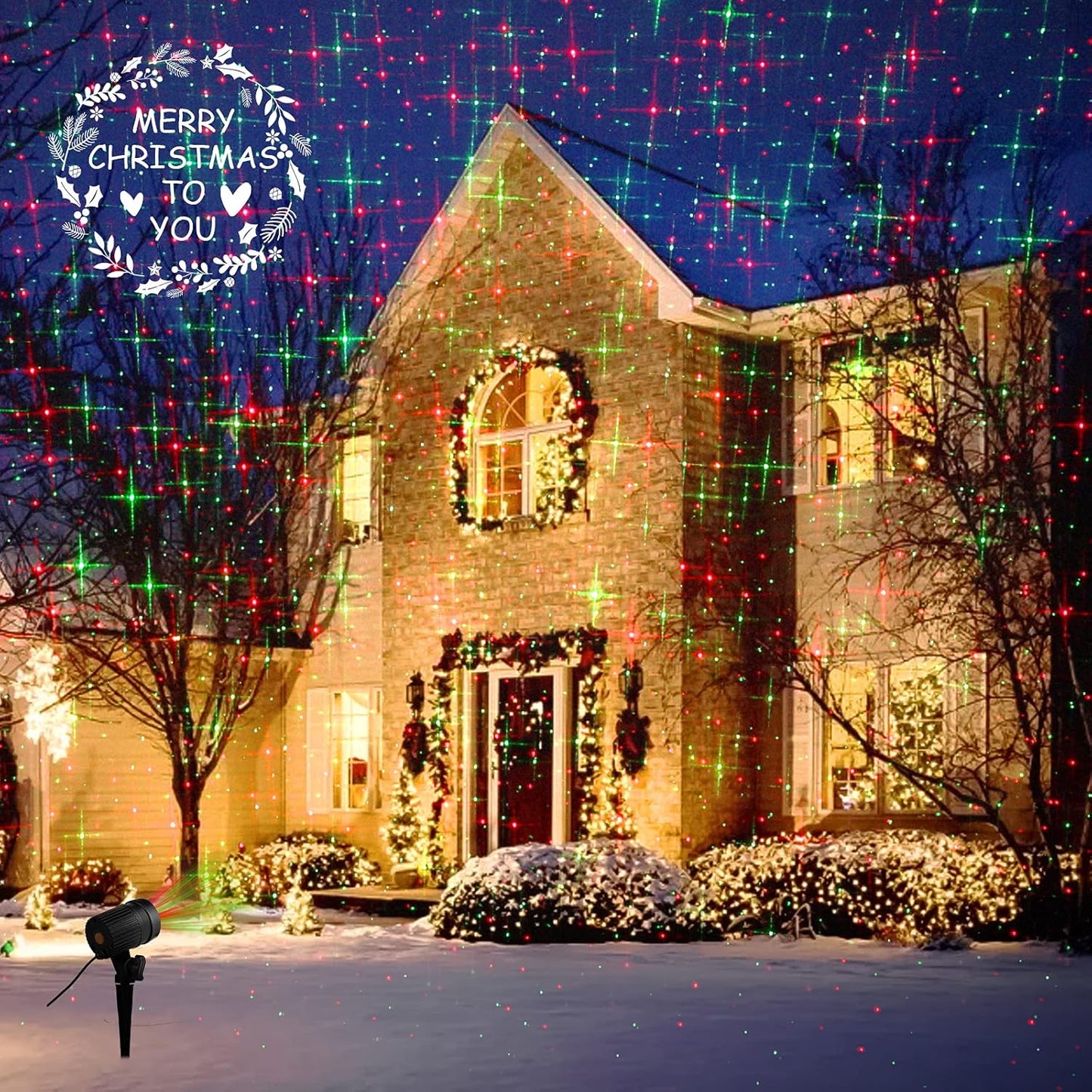 LaserChristmas Star Projector – Cozy Living Room Mood Light with Red and Green Star Pattern, Breathing and Static Modes
